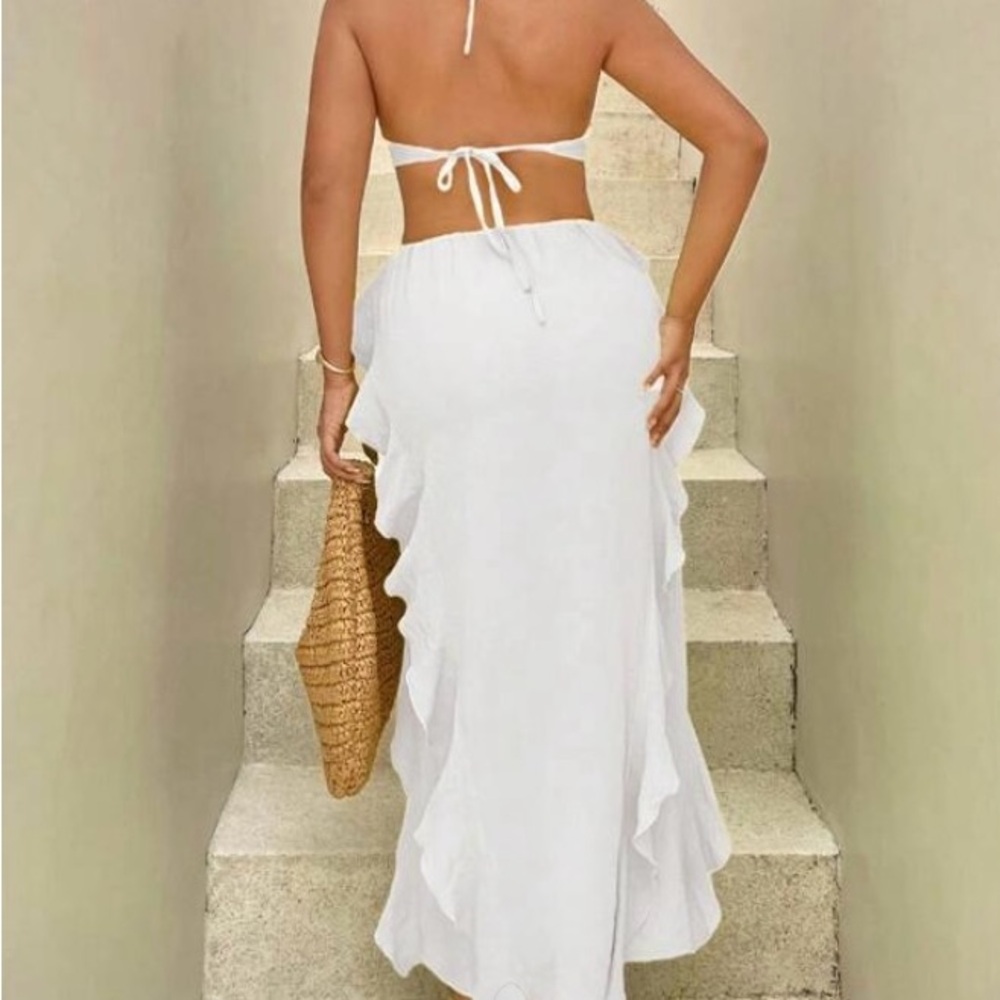 White Ruffled Halter Dress - Picture 4 of 4
